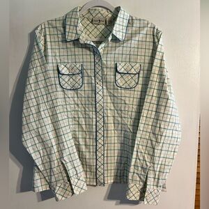 Vintage Duck Head Plaid Button Up Shirt Breast Pockets Piping Detail Womens L